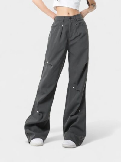 Oreeta Men's Slim Fit Straight Leg Workwear Casual Pants Fall Fashion Thin Design Metal Decorations Breathable Waterproof