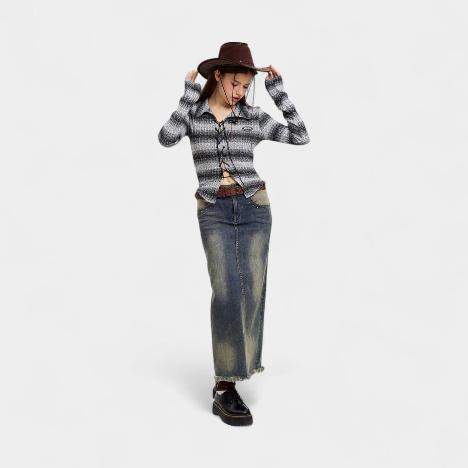 Gestreiftes Crop-Top für Damen mit langen Ärmeln – Bild 5