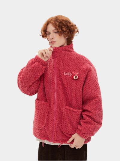 HeyHenry Strawberry Bear Zhangzi Cardigan Jacket Pineapple Pattern Plush ins Style Cute Cartoon Top for Boys and Girls