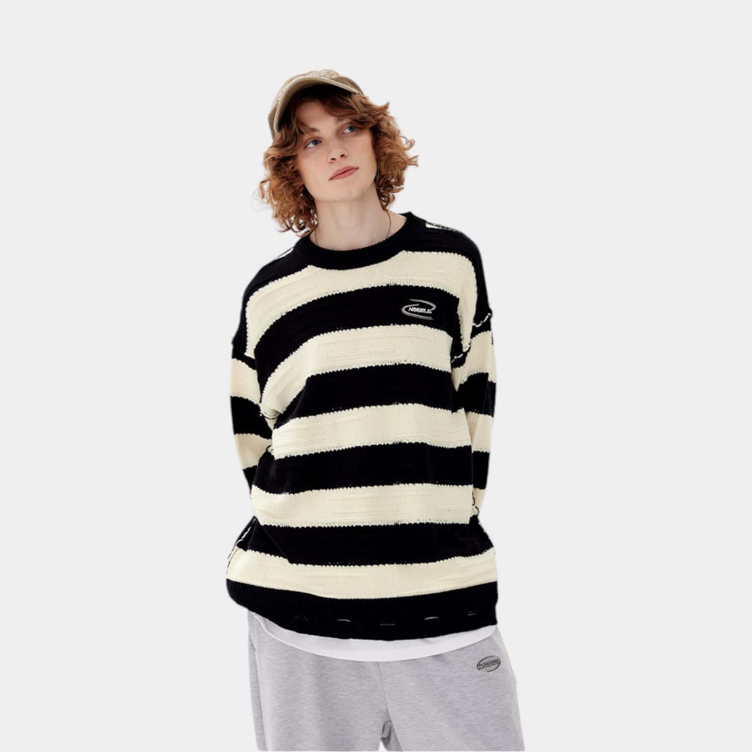 Unisex Gestreiftes Muster Langarm Strickpullover – Bild 2