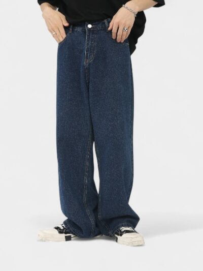 nirben Denim | Dark Blue Jeans Korean Loose Wide Leg Casual Washed Straight Long Pants