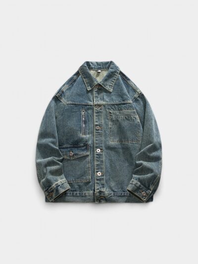 LK Men's | Street Casual Denim Joker Workwear American Lapel Trend Old Washed Denim Coat 8828