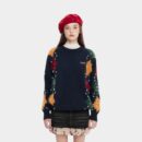 Damen Strickpullover mit Karomuster und langen Ärmeln