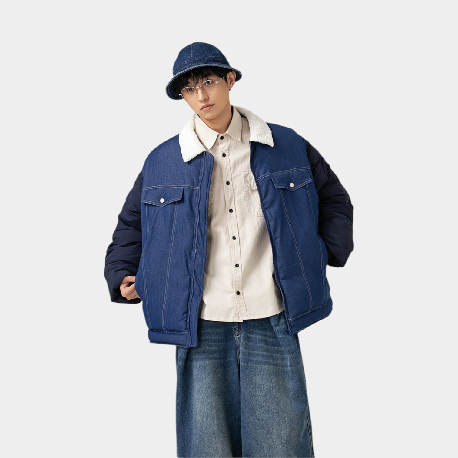 Herren Relaxed Fit/Loose Fit Langarm Jeansjacke – Bild 3