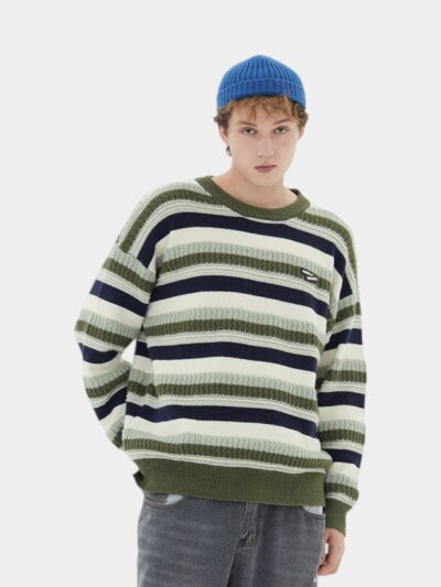 HeyHenry 2023 Autumn New Ins Sweater Round Neck Long Sleeve Knitted Sweater Outer Wear Striped Sweater for Men and Women
