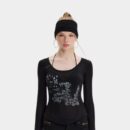 Damen Crop Top mit künstlerischem Druck und langen Ärmeln