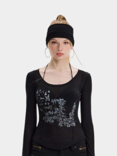 Women's Artistic print Long sleeves Crop Top