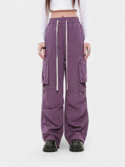 American Retro Work Pants High Waist Wide Leg Autumn Winter Style for Men And Women Casual Cotton Trousers with Pockets