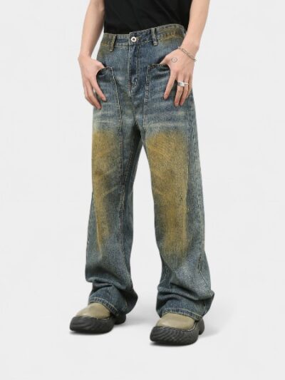 Nirben Denim | American retro jeans men's new high street loose wide leg pants tide brand straight overalls