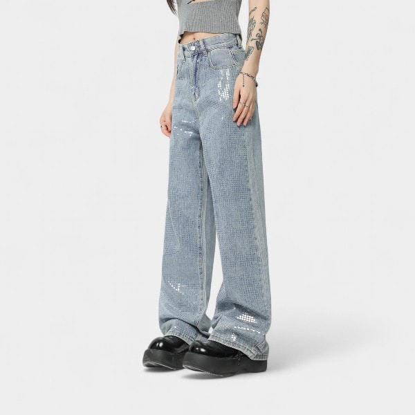 OREETA Men's Straight Leg Jeans Glitter Washed Retro Design Casual Cotton Blend Comfortable Fit Jeans for Youth And Adults