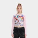 Damen Anime/Cartoon Print Langarm Crop Top
