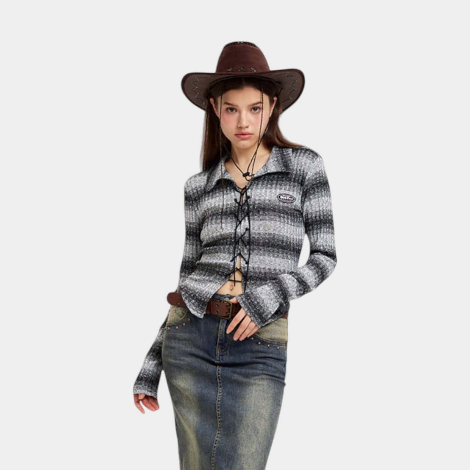 Gestreiftes Crop-Top für Damen mit langen Ärmeln – Bild 4