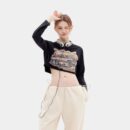 Damen Auto Print Langarm Crop Top