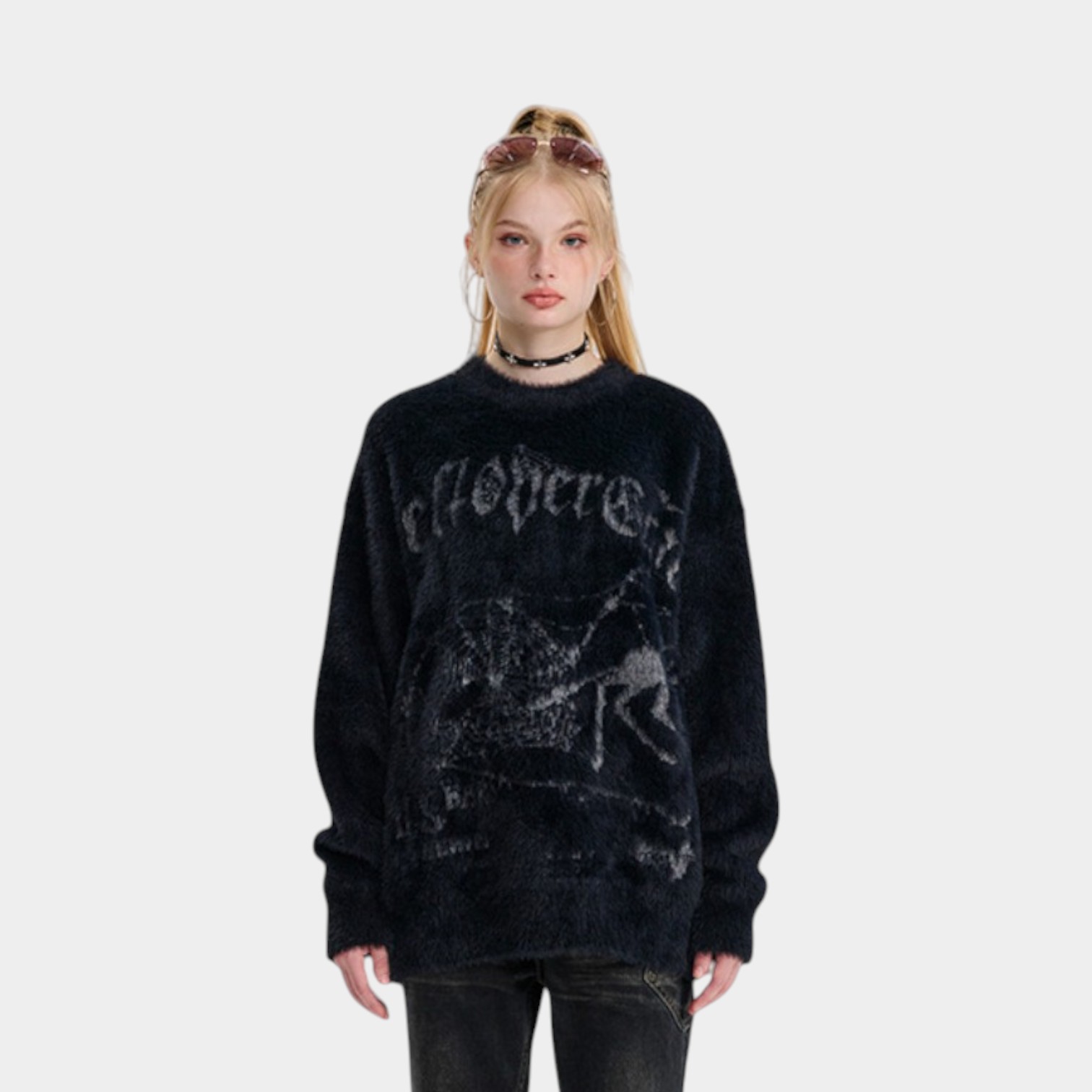 Damen Strickpullover mit künstlerischem Druck und langen Ärmeln