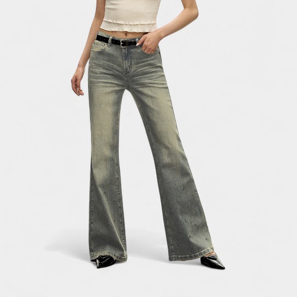 OREETA, Old Design Wash Rivet Jeans, Casual Fashion Brand Slim-fit Slim-fit Skinny Women's Jeans