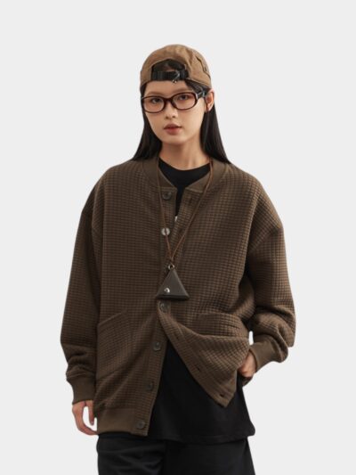 HeyHenry Men's American Fashion Brand Waffle Cardigan Jacket Design Loose Casual All-match Couple Sweater