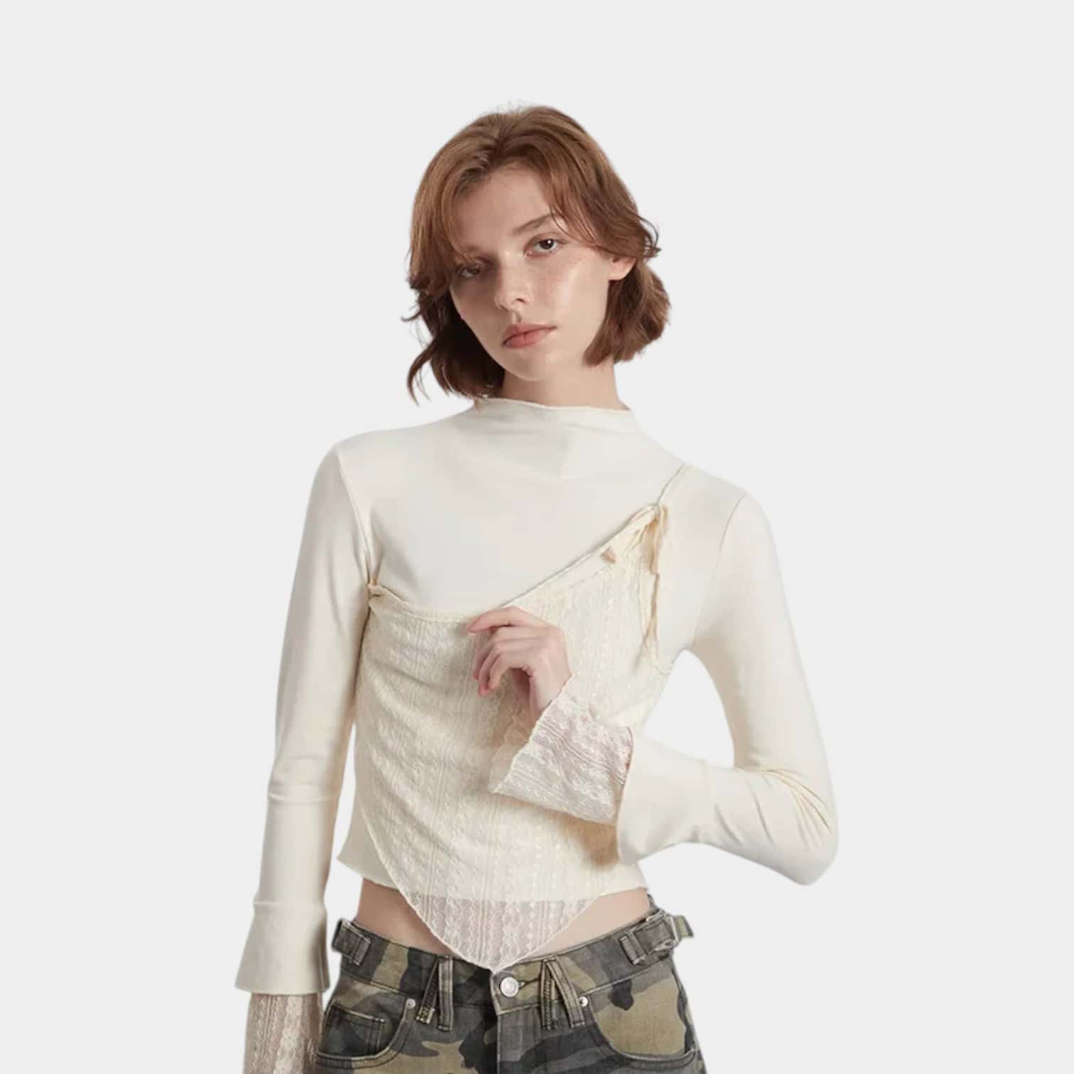 HeyHenry European and American Two-Piece Illusion Splicing Long Sleeve T-shirt Women's Autumn Design Sensibility Irregular Slims