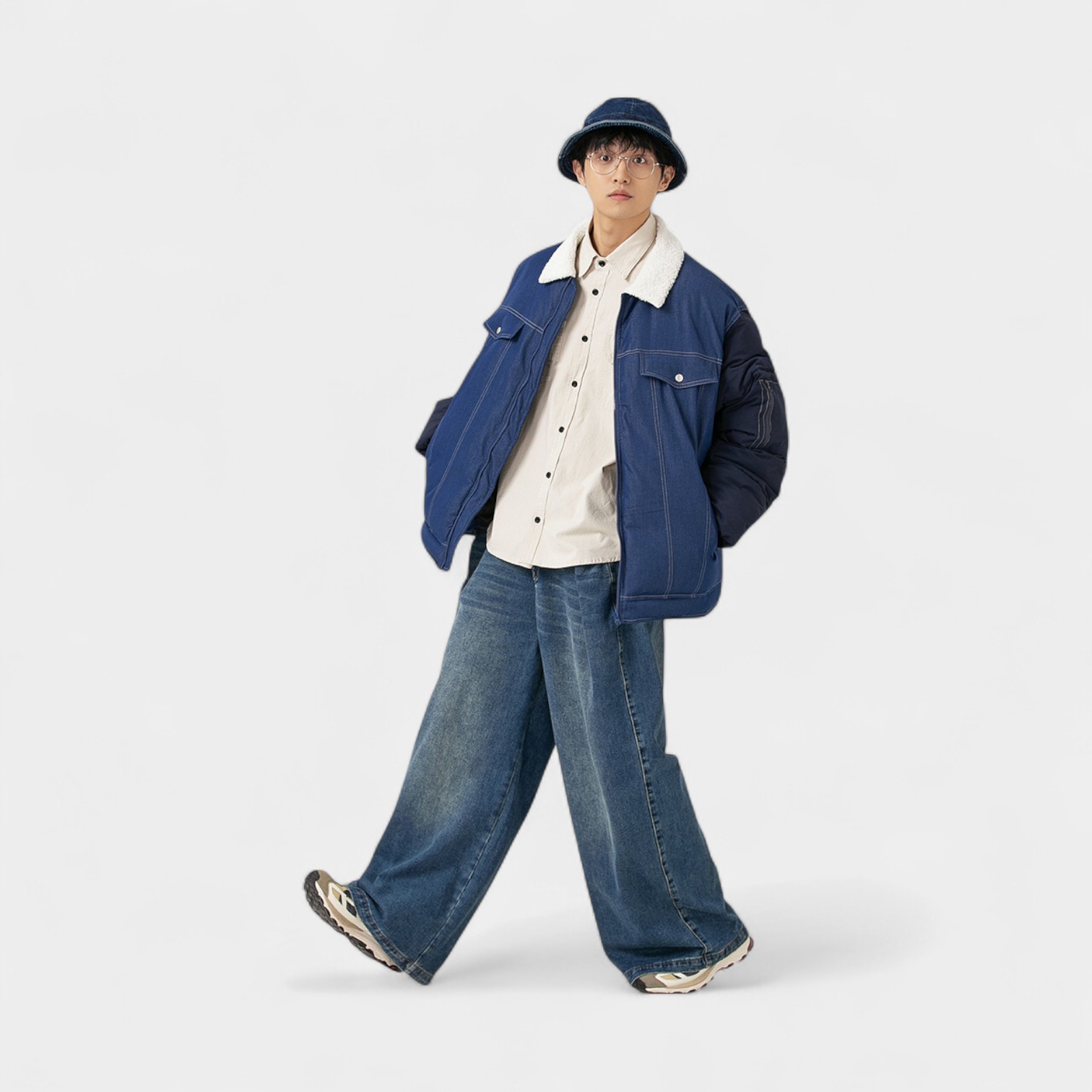 Herren Relaxed Fit/Loose Fit Langarm Jeansjacke – Bild 7