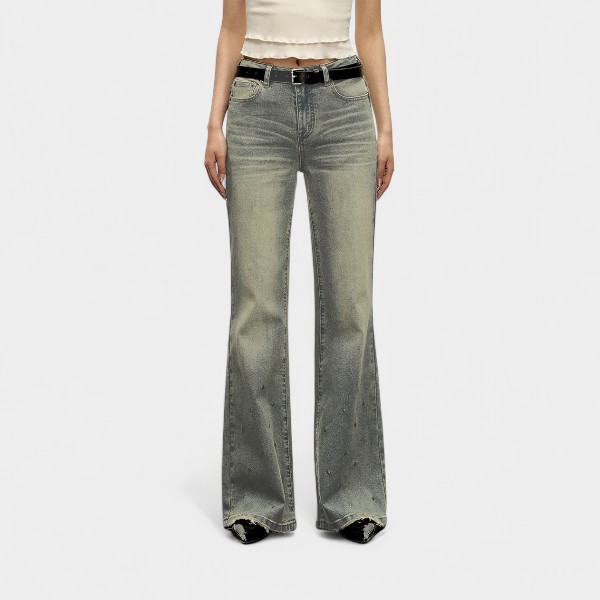 OREETA, Old Design Wash Rivet Jeans, Casual Fashion Brand Slim-fit Slim-fit Skinny Women's Jeans