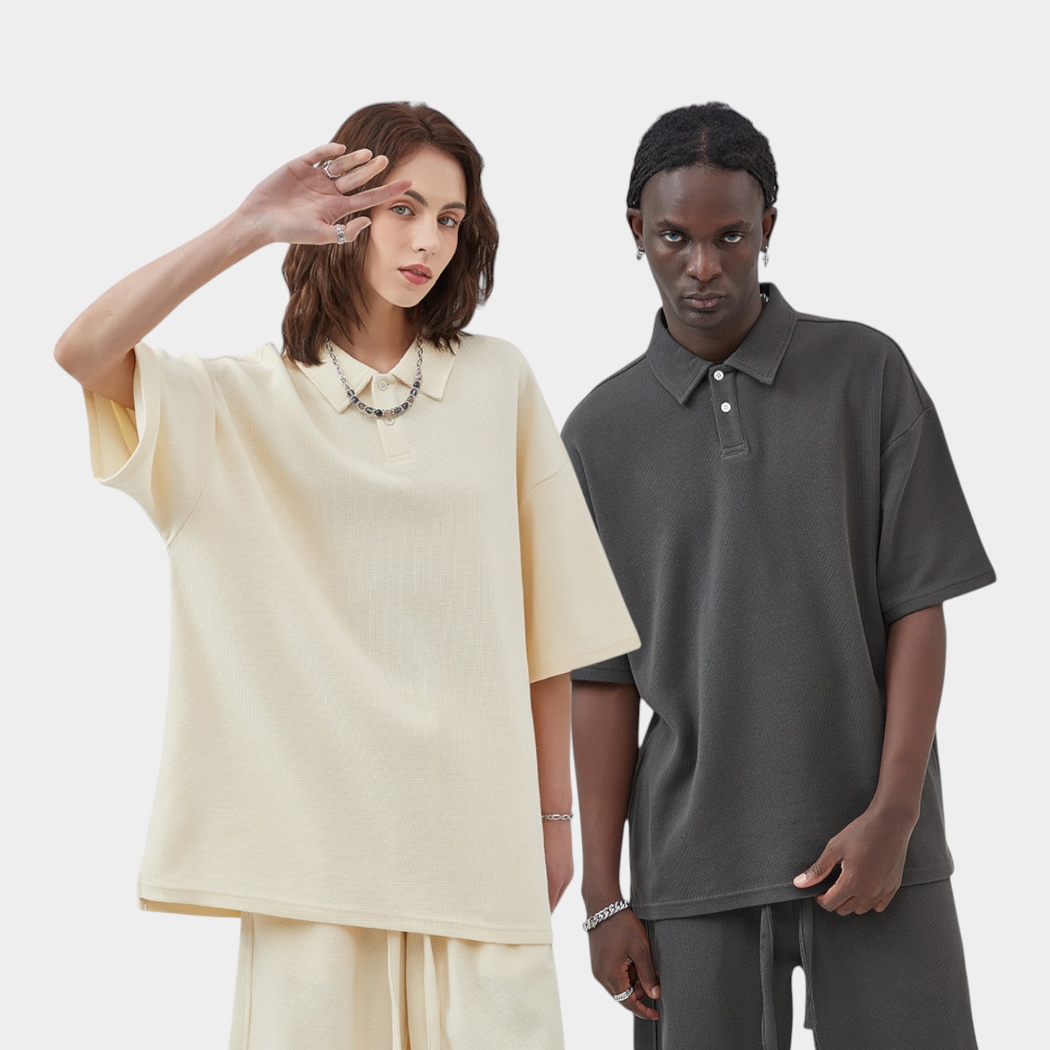 Unisex Oversized Kurzarm Poloshirt