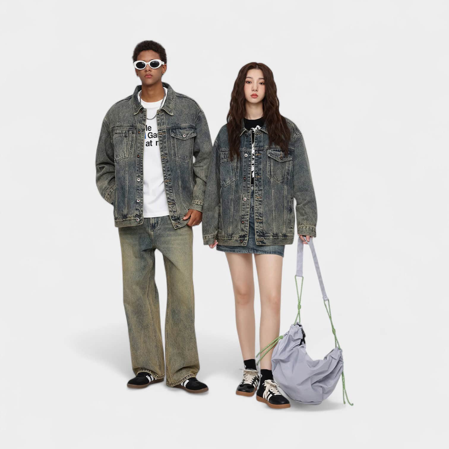 Unisex Jeansjacke mit Textdruck und langen Ärmeln – Bild 2