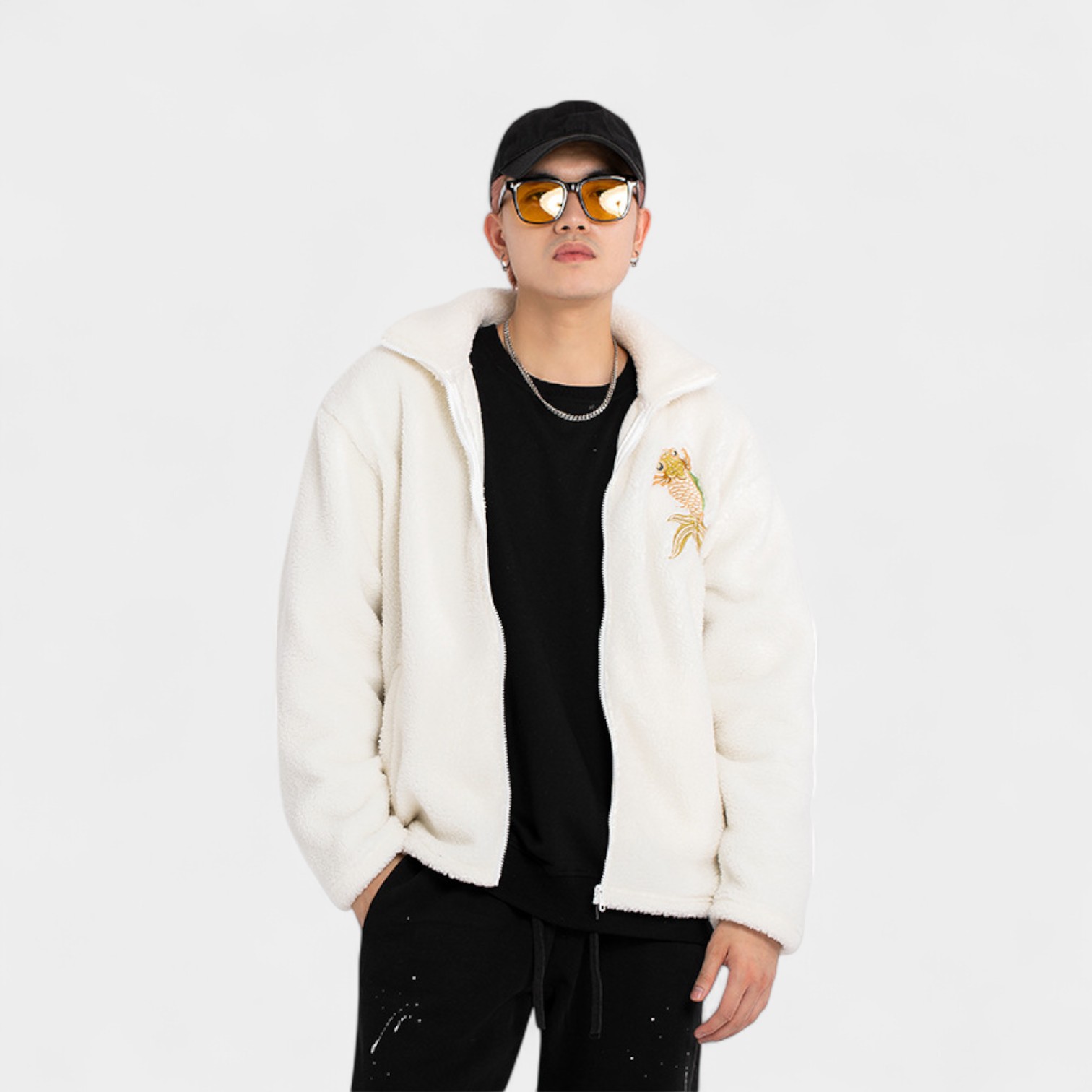 Herren Fleecejacke mit künstlerischem Druck und langen Ärmeln – Bild 5