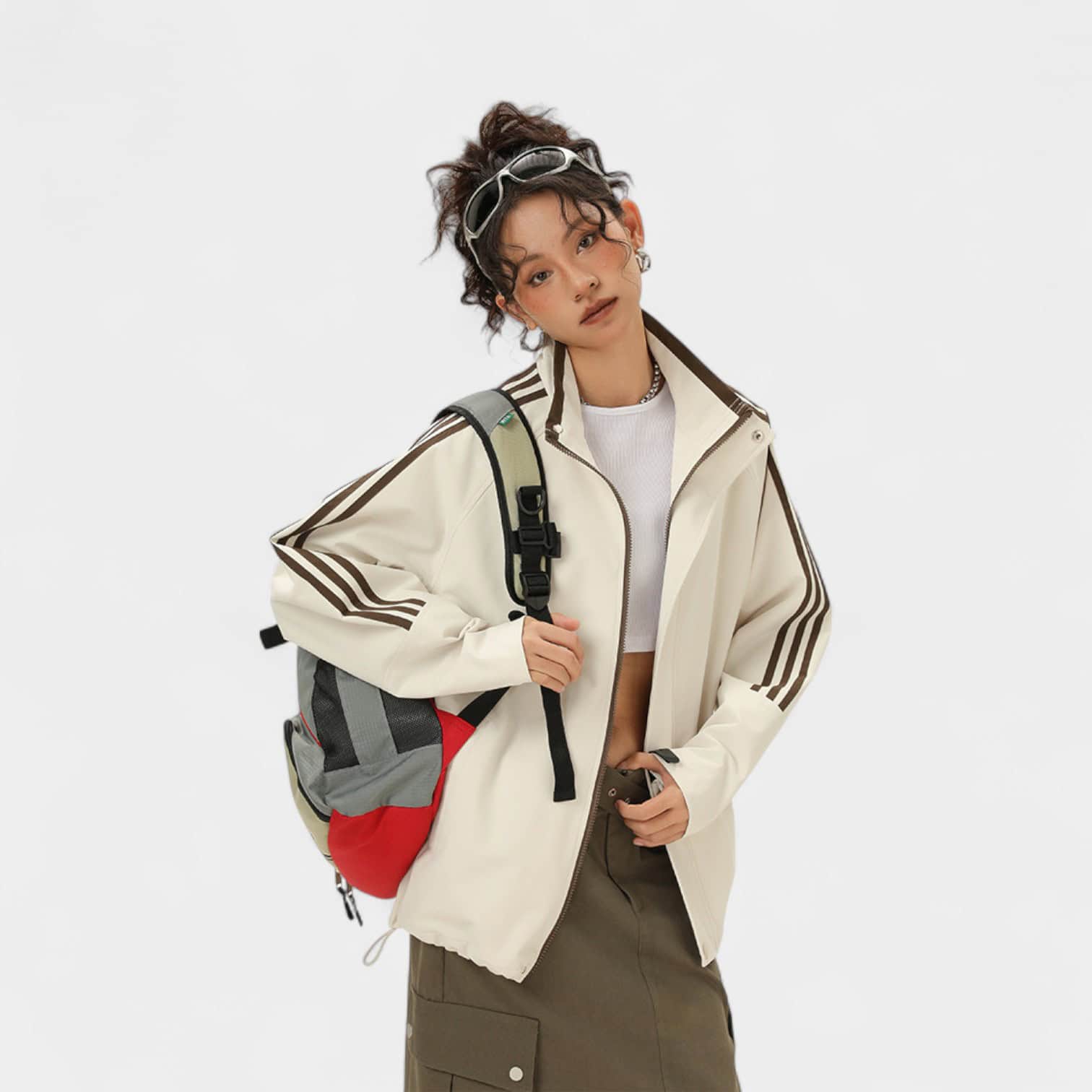 Gestreifte Damen Windjacke mit langen Ärmeln – Bild 2