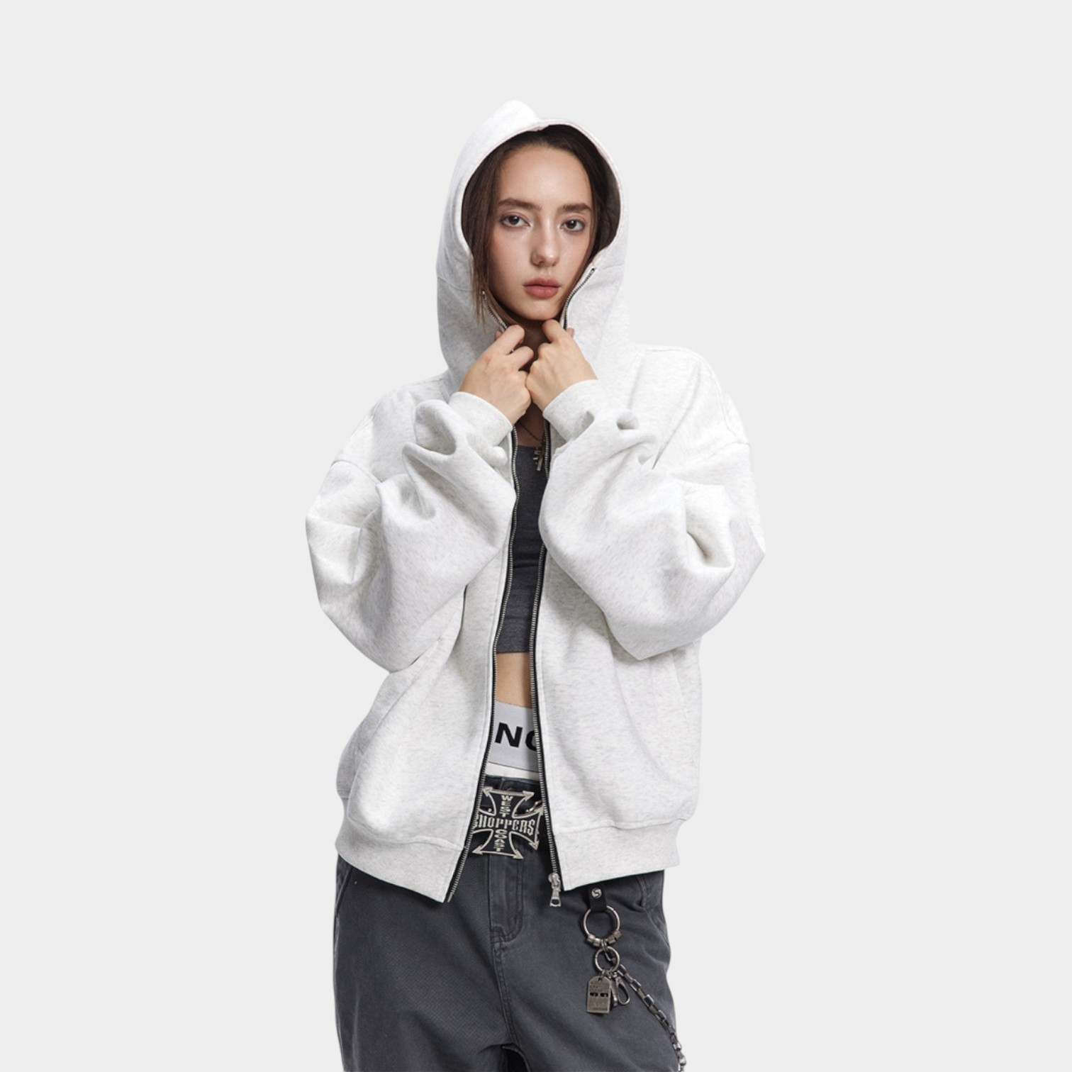 Unisex Übergroße Jacke mit langem Ärmel und Reißverschluss – Bild 4