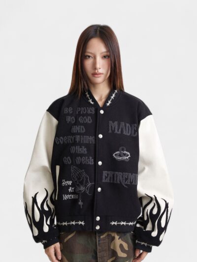Women's Text print Long sleeves Varsity Jacket