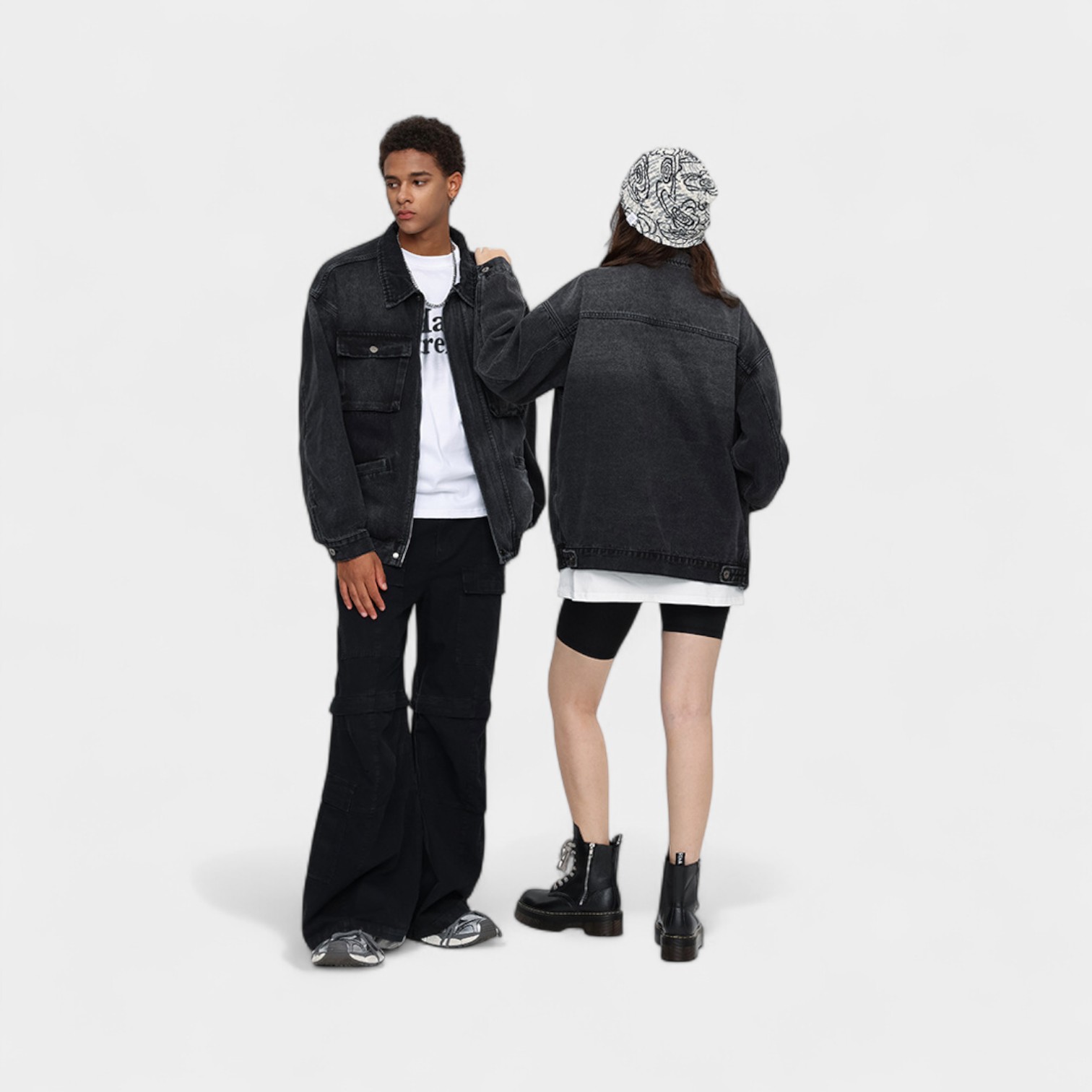 Unisex Jeansjacke mit Textdruck und langen Ärmeln – Bild 4