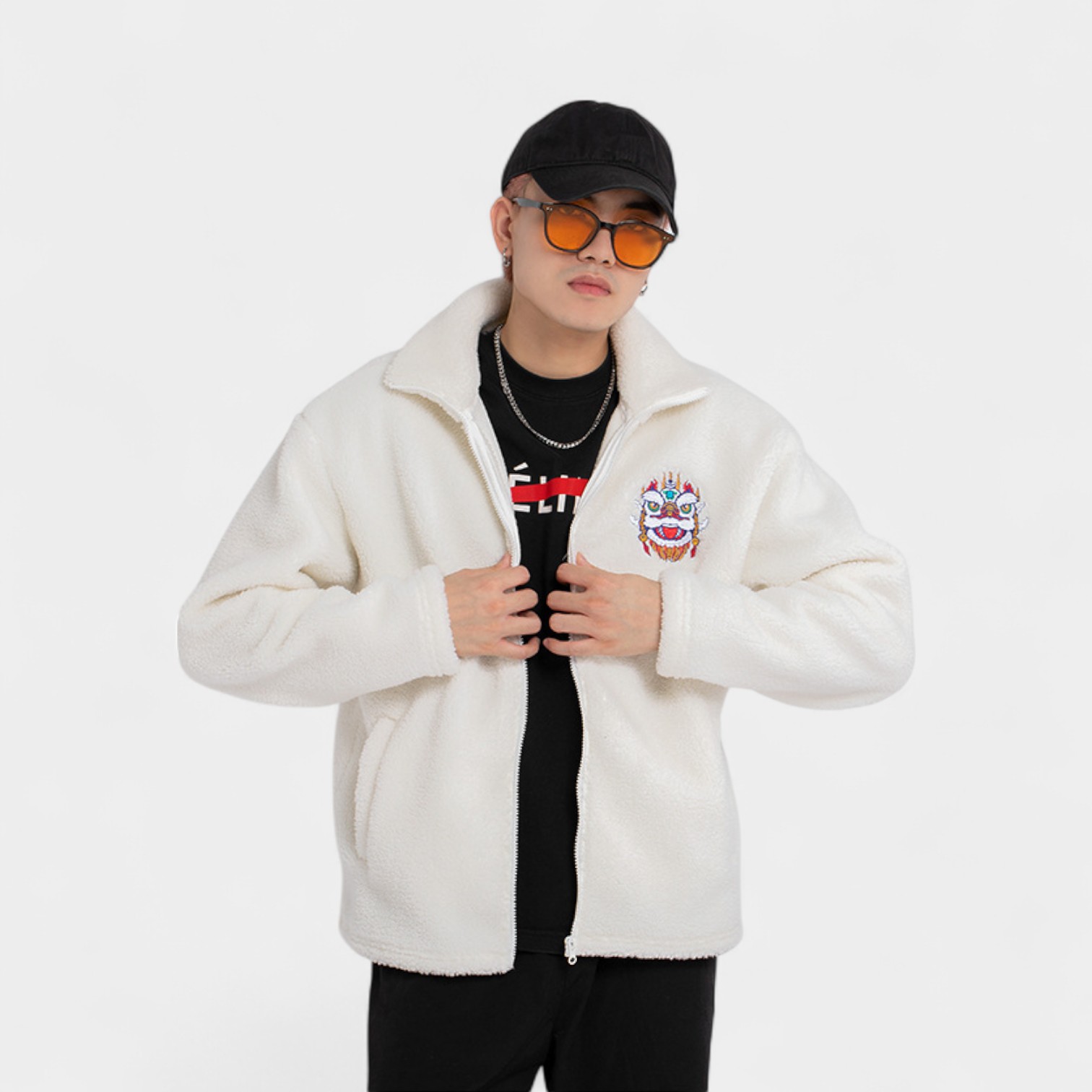 Herren Fleecejacke mit künstlerischem Druck und langen Ärmeln