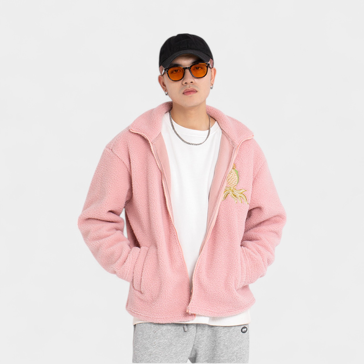 Herren Fleecejacke mit künstlerischem Druck und langen Ärmeln