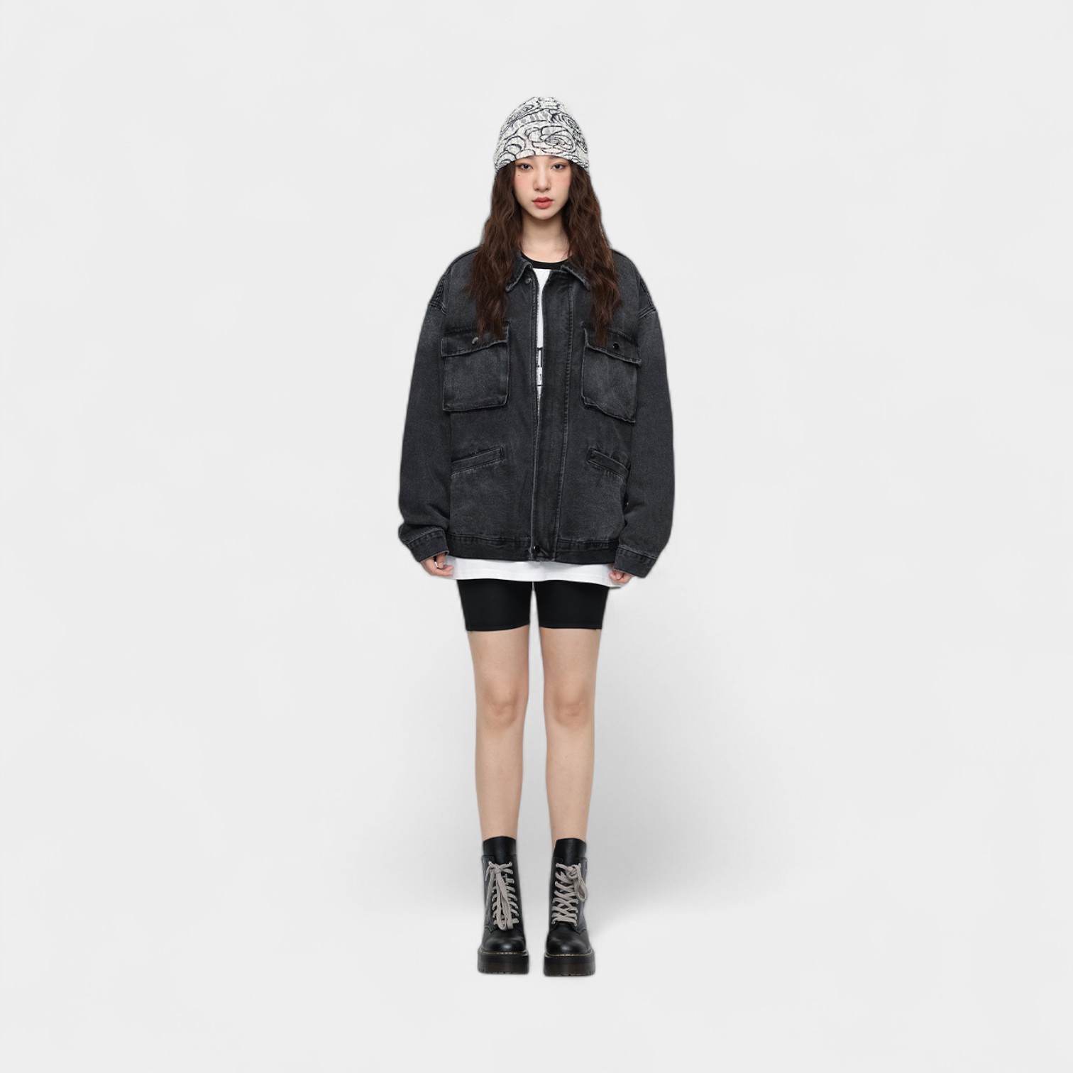 Unisex Jeansjacke mit Textdruck und langen Ärmeln – Bild 5