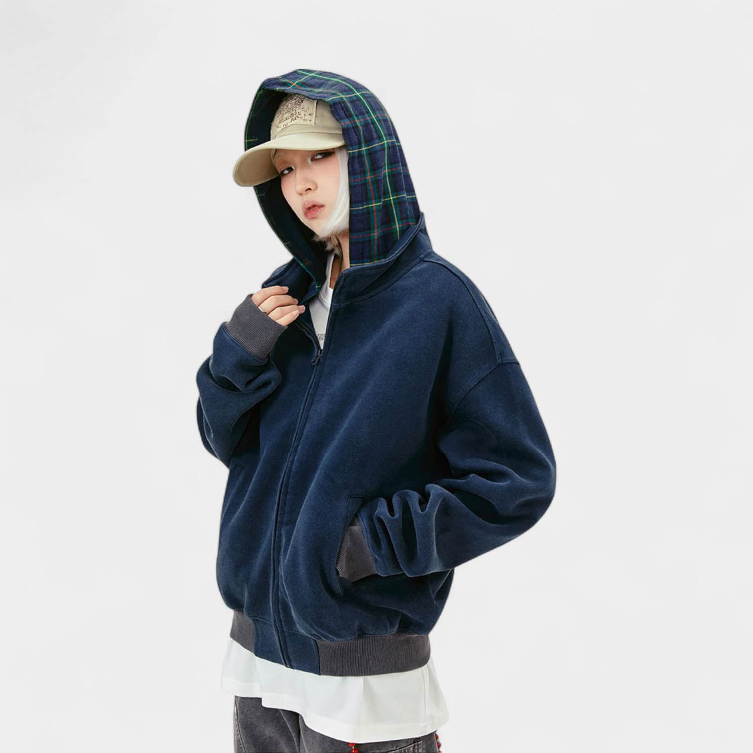 Damen Jacke mit Karomuster, langen Ärmeln und Reißverschluss – Bild 6