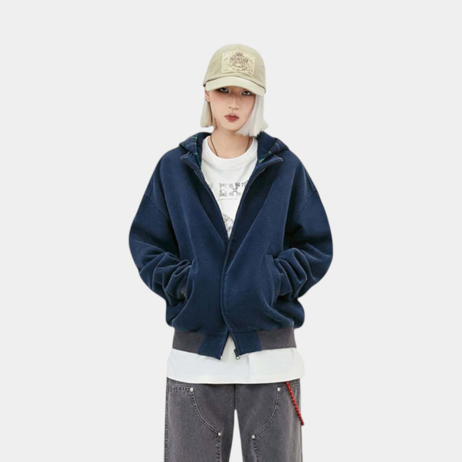 Damen Jacke mit Karomuster, langen Ärmeln und Reißverschluss – Bild 4