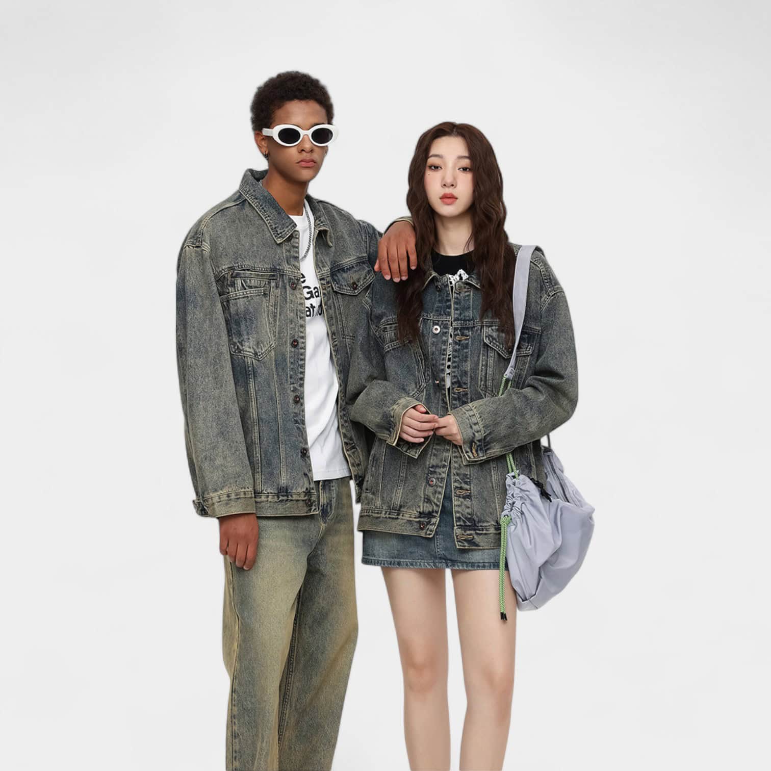 Unisex Jeansjacke mit Textdruck und langen Ärmeln – Bild 3