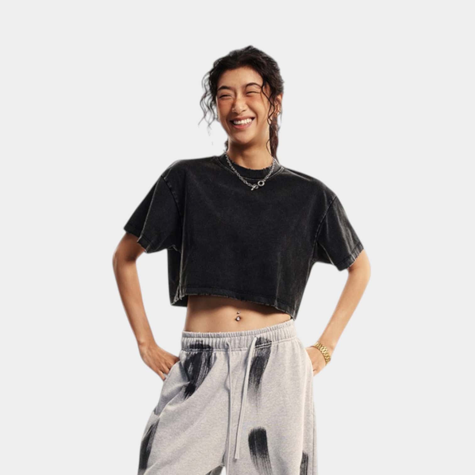 Damen Regular Fit Kurzarm Crop Top – Bild 2