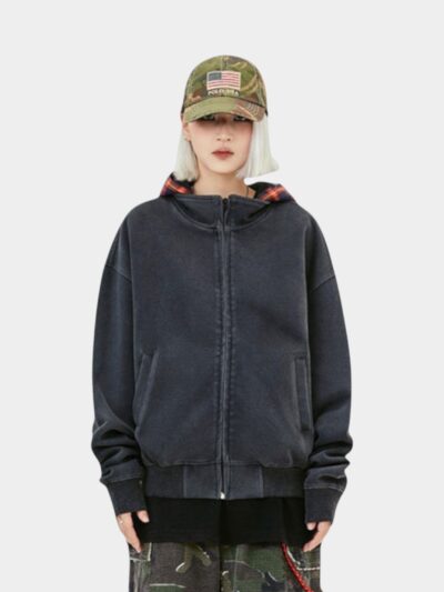 Women's Checked pattern Long sleeves Zip up Jacket