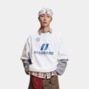 American Style Genderless Street Fashion Crewneck Fake Two-Piece Sweatshirt Loose Contrast Color Letter Print Sleeve Top