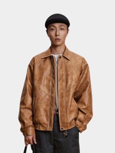 American Style Street PU Leather Lapel Jacket Men's and Women's Loose Trendy Neutral High Street Retro Motorcycle Jacket