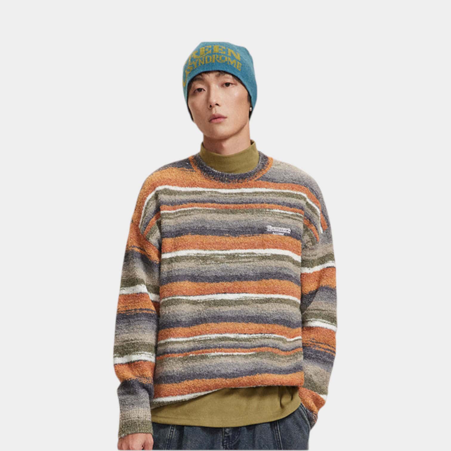 Dopamine Retro Contrast Striped Round Neck Mohair Sweater Men's and Women's Fashion Brand Fleece Long Sleeve Sweater