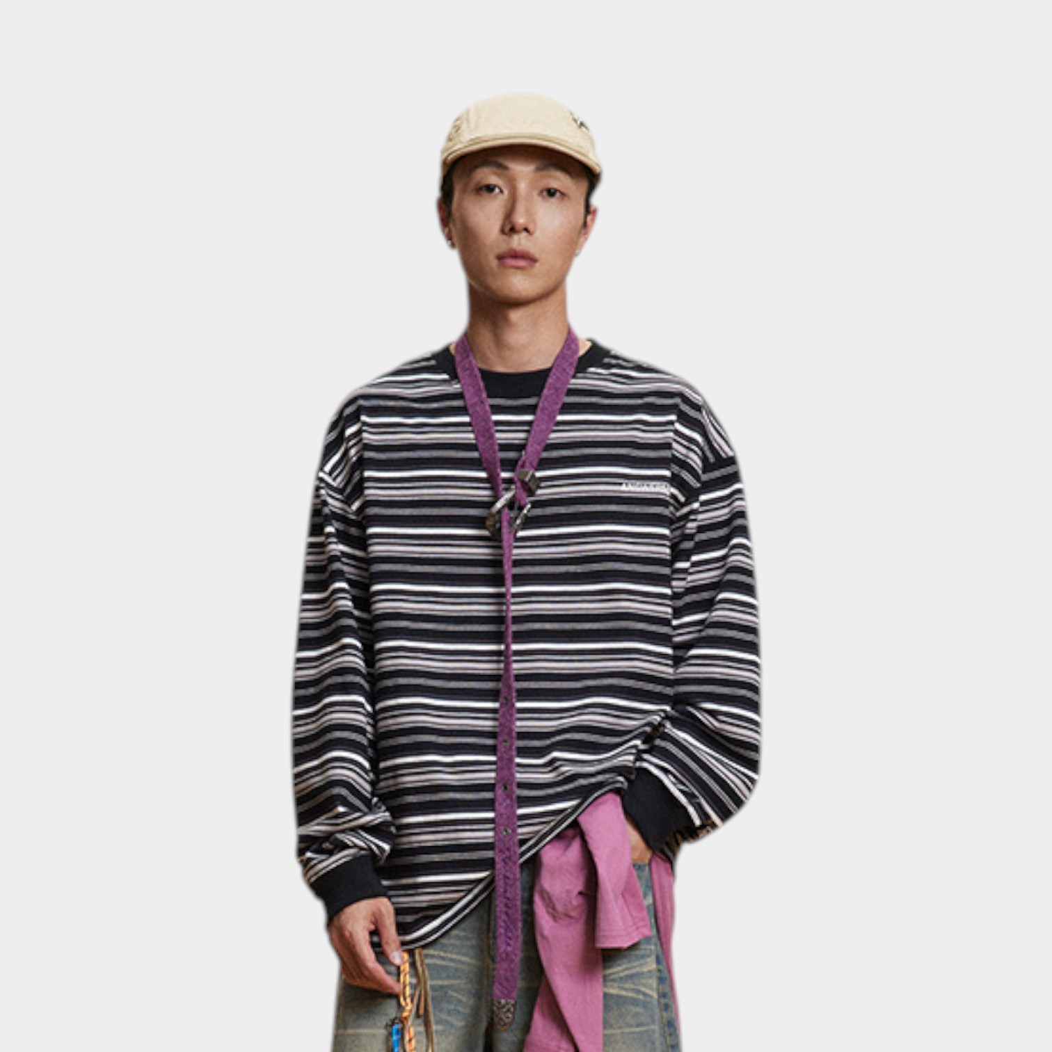 American Street Trend Striped Long-sleeved T-shirt Couple Loose Casual Crewneck Sweater National Trendy Pullover