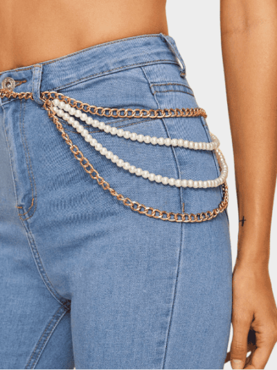 Amazon WISH AliExpress European and American fashion new jewelry accessories cross-border manufacturers Pearl metal handmade waist chain