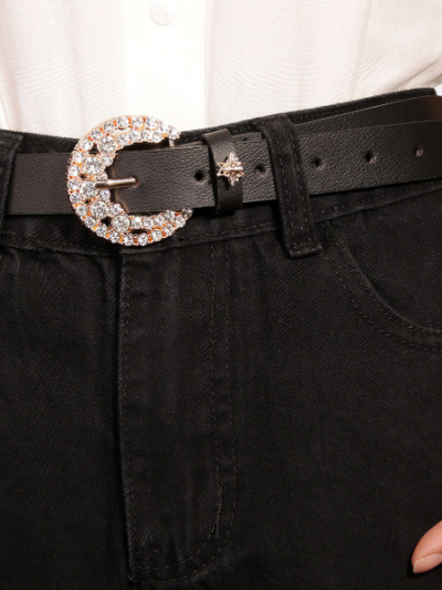 2023 New Bee Diamond Belt Cross-border Women Sweet Belt Black Women's Belt Factory Spot Outlet