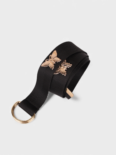 Factory spot cross-border e-commerce new European and American style ladies excellent black ribbon butterfly accessories metal double ring D Buckle