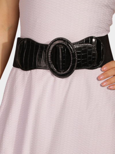 New European and American bag buckle crocodile pattern Oval buckle wide elastic ladies simple waist seal factory direct versatile belt