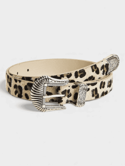 Europe and the United States new vintage carved imitation horse hair leopard fashion Y2K dopamine western buckle belt cross-border women's belt