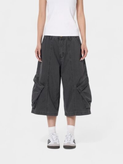 Orange Silk Women's Clothing # American Vintage Washed Distressed Workwear Cropped Pants for Men and Women Trendy Brand Spliced ​​Wide-Leg Jeans