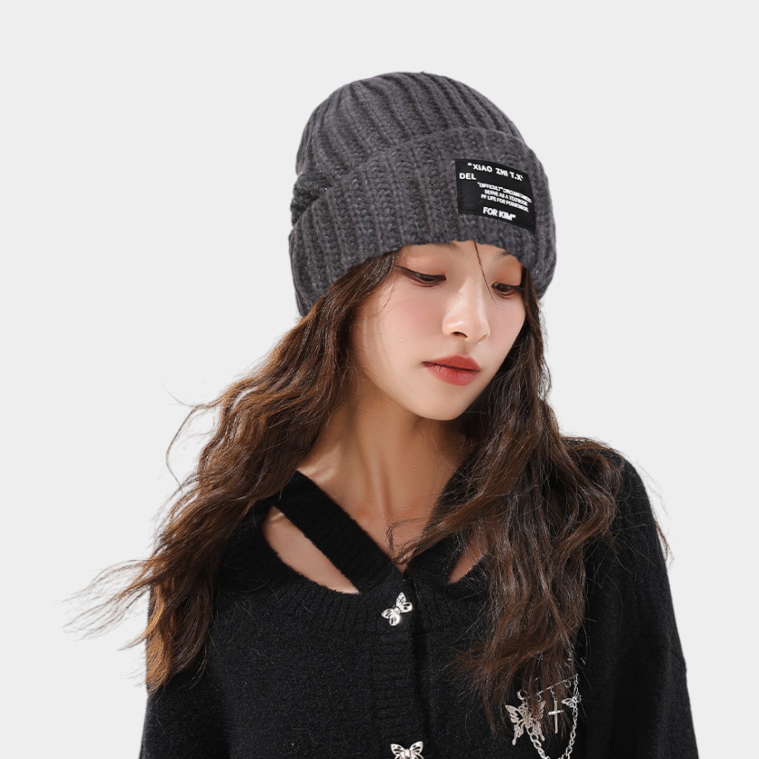 Japanese style lazy style woolen hat women's winter ear protection all-match cloth logo face small pullover warm knitted hat in stock