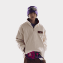 Japanese Style All-Match Thickened Fleece Coat Half-Zipper Tooling Warm Cotton-Padded Coat with Cotton Embroidery for Winter